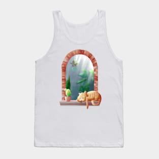 Orange tuxedo cat napping in window with a cactus Tank Top